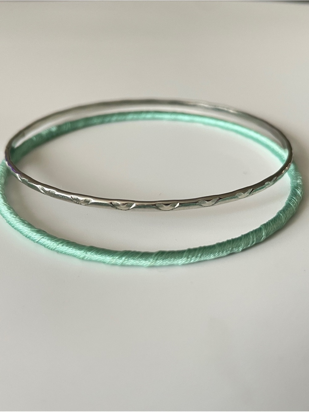 Mint Green Wrapped and Silver Stackable Bangle Set New Womens Jewelry